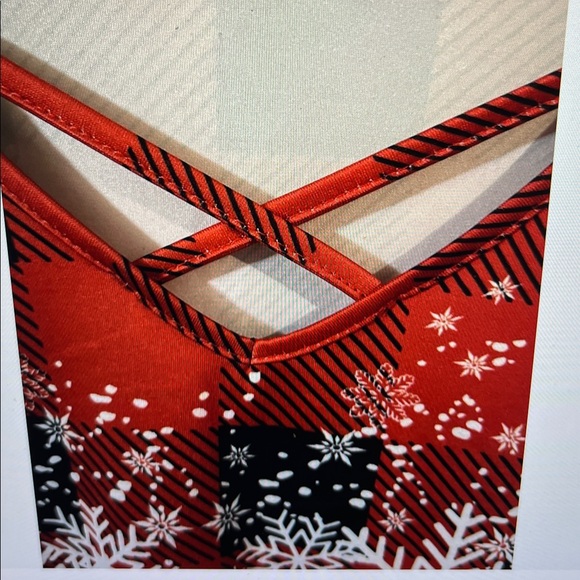 Red Plaid Snowman snowflake women’s  4XL Long Sleeve Top - Picture 3 of 4